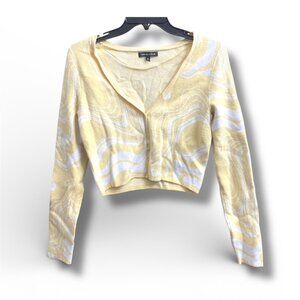 Kendall & Kylie Yellow White Cropped Knit Sweater | Y2K Soft Girl Top